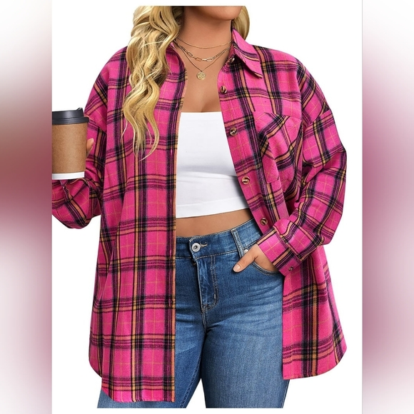 Tops - Pink Plaid Women's Button-Up Shirt L NWOT